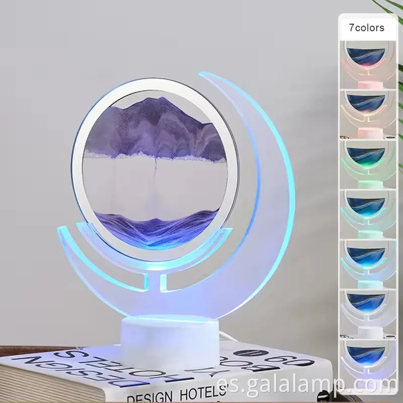 Fascinante lámpara de escritorio de arena que fluye con características de carga coloridas